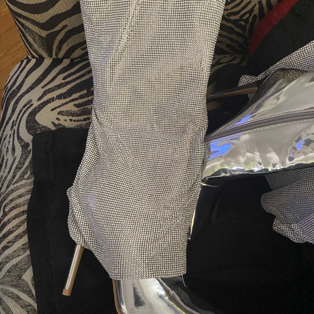 Silver Rhinestone Knee-High Boots - Picture 2 of 5